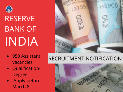 RBI To Fill 950 Assistant Vacancies